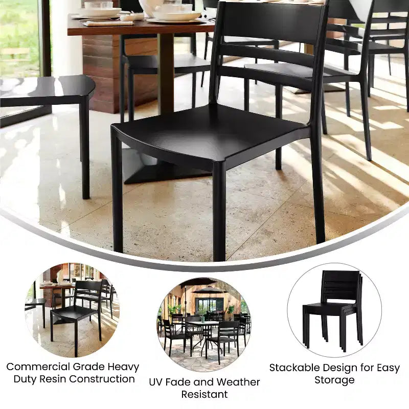 Flash Furniture Bridgeport Set of 4 Indoor-Outdoor Stacking Patio Chair with Slatted Backrest, Commercial All-Weather Resin Chair