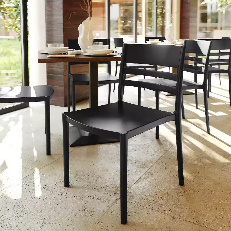 Flash Furniture Bridgeport Set of 4 Indoor-Outdoor Stacking Patio Chair with Slatted Backrest, Commercial All-Weather Resin Chair