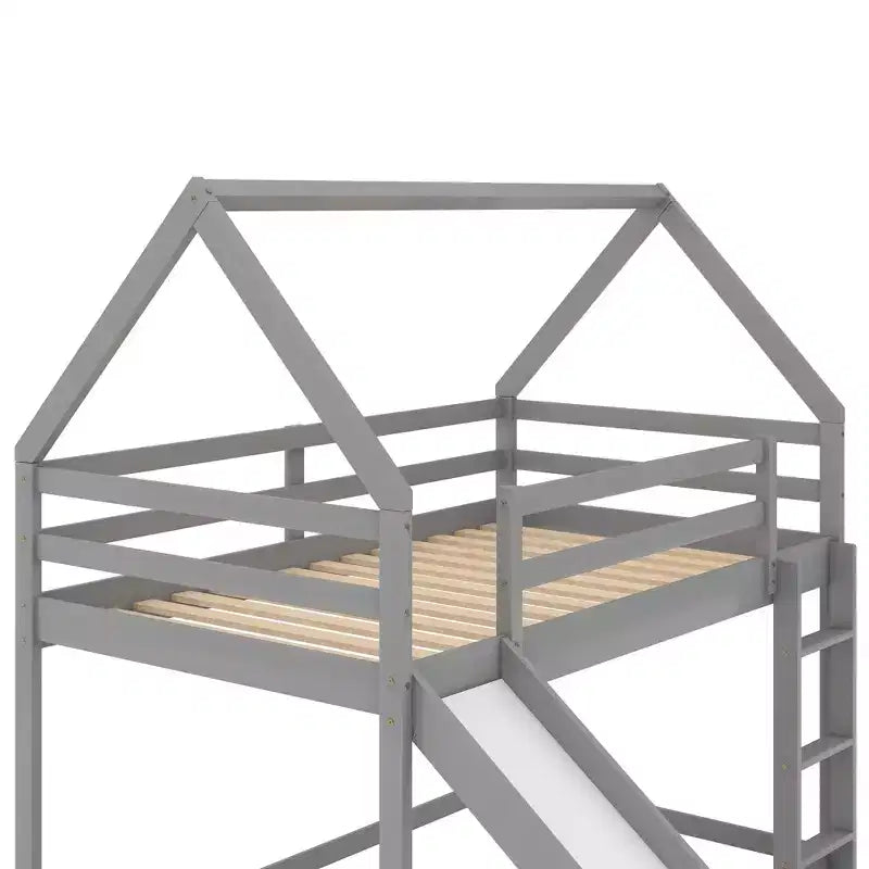 Whisen Twin Size Bunk House Bed with Slide and Ladder