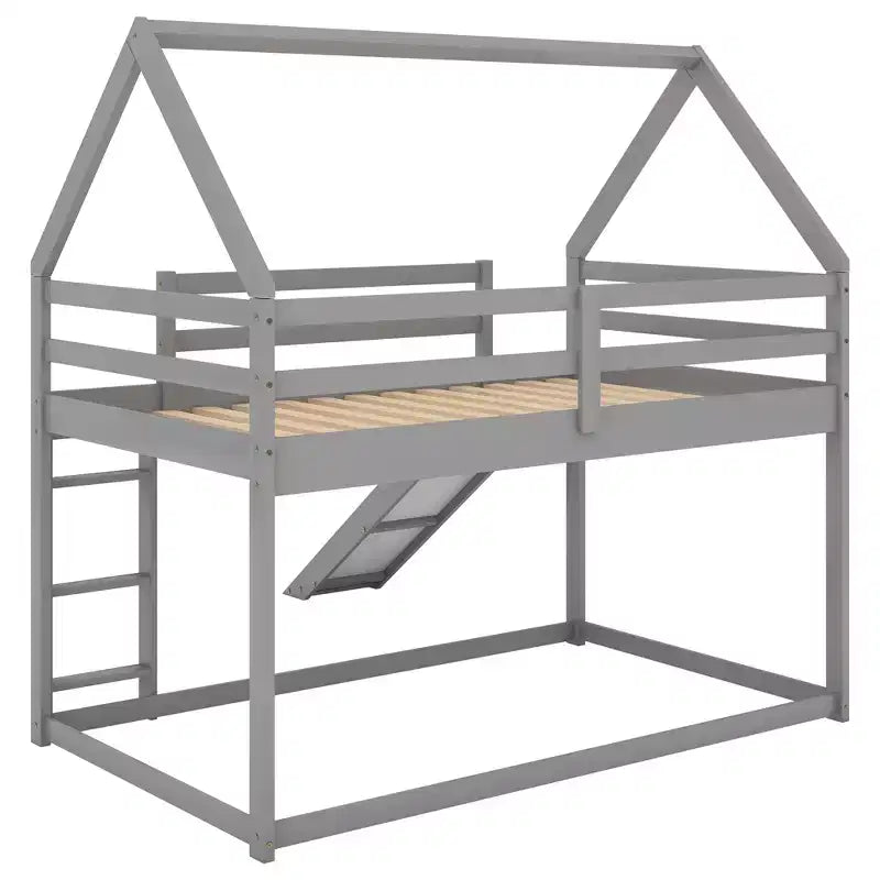 Whisen Twin Size Bunk House Bed with Slide and Ladder