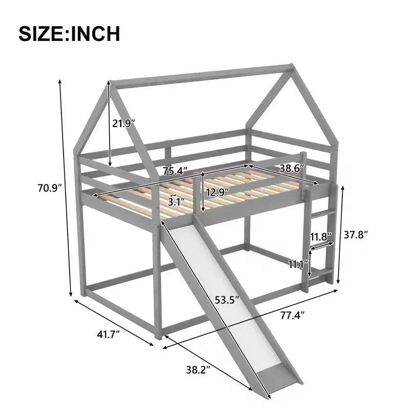Whisen Twin Size Bunk House Bed with Slide and Ladder