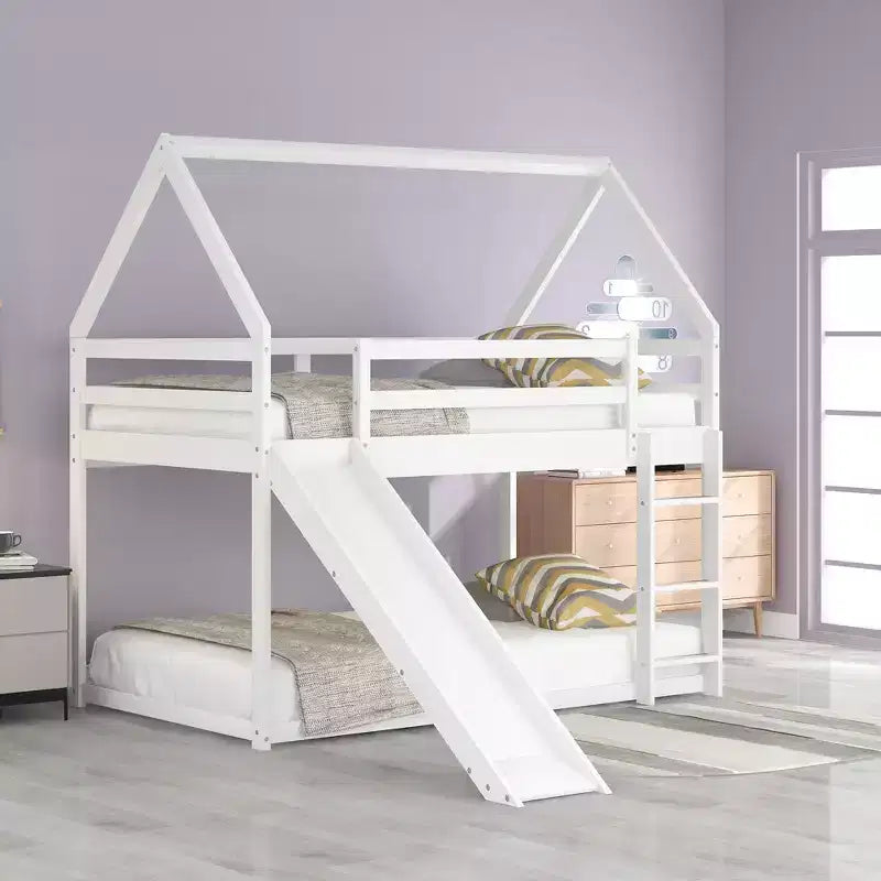 Whisen Twin Size Bunk House Bed with Slide and Ladder