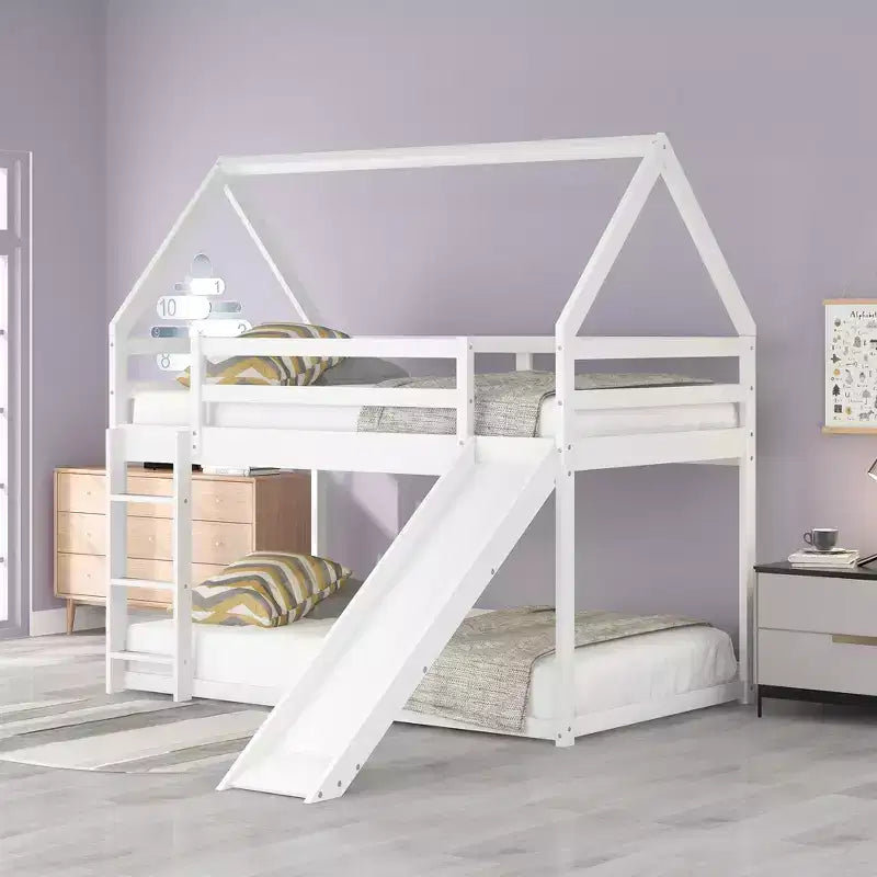 Whisen Twin Size Bunk House Bed with Slide and Ladder