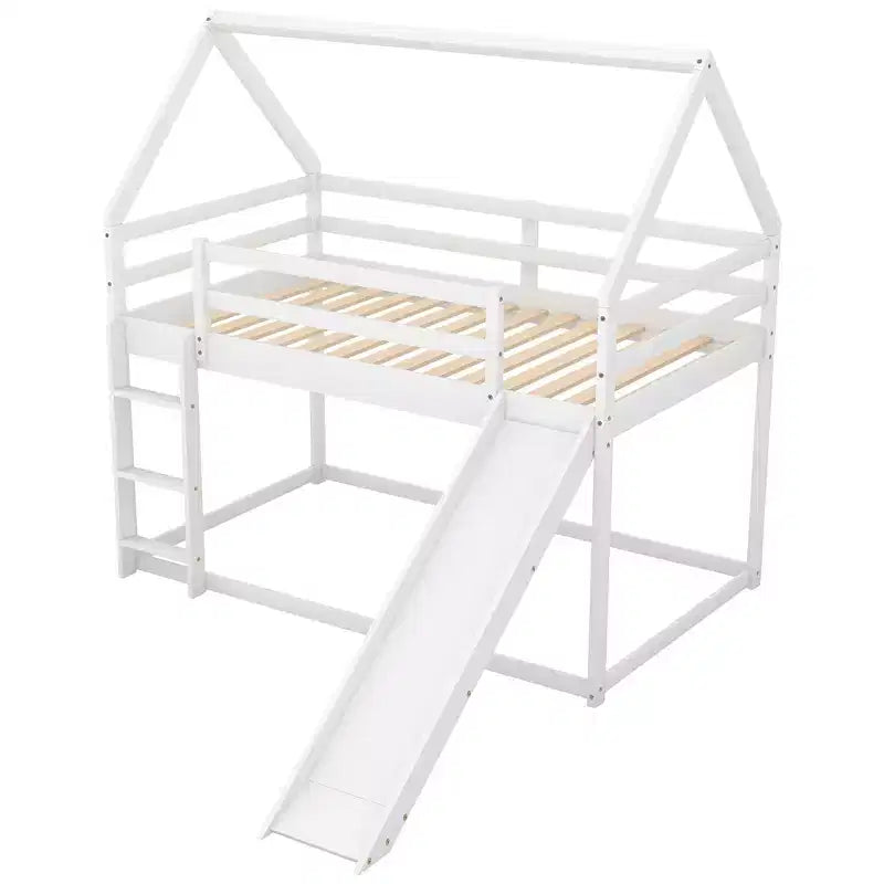Whisen Twin Size Bunk House Bed with Slide and Ladder