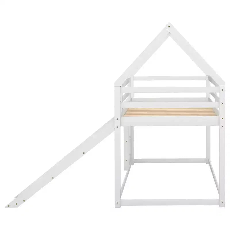 Whisen Twin Size Bunk House Bed with Slide and Ladder