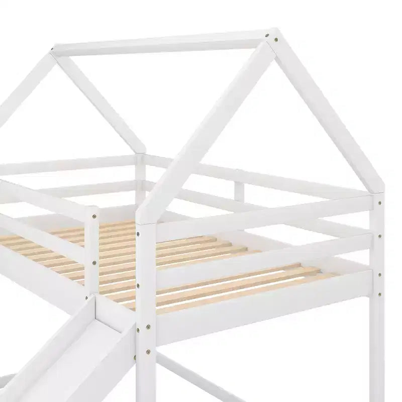Whisen Twin Size Bunk House Bed with Slide and Ladder