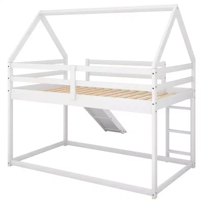 Whisen Twin Size Bunk House Bed with Slide and Ladder