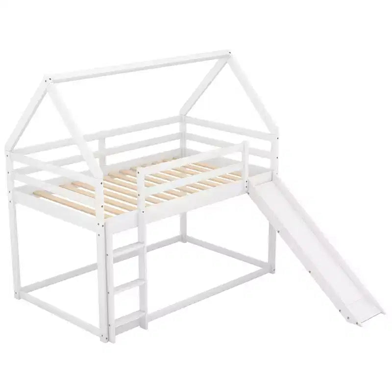 Whisen Twin Size Bunk House Bed with Slide and Ladder