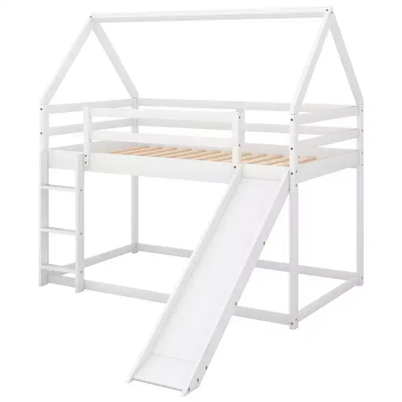 Whisen Twin Size Bunk House Bed with Slide and Ladder