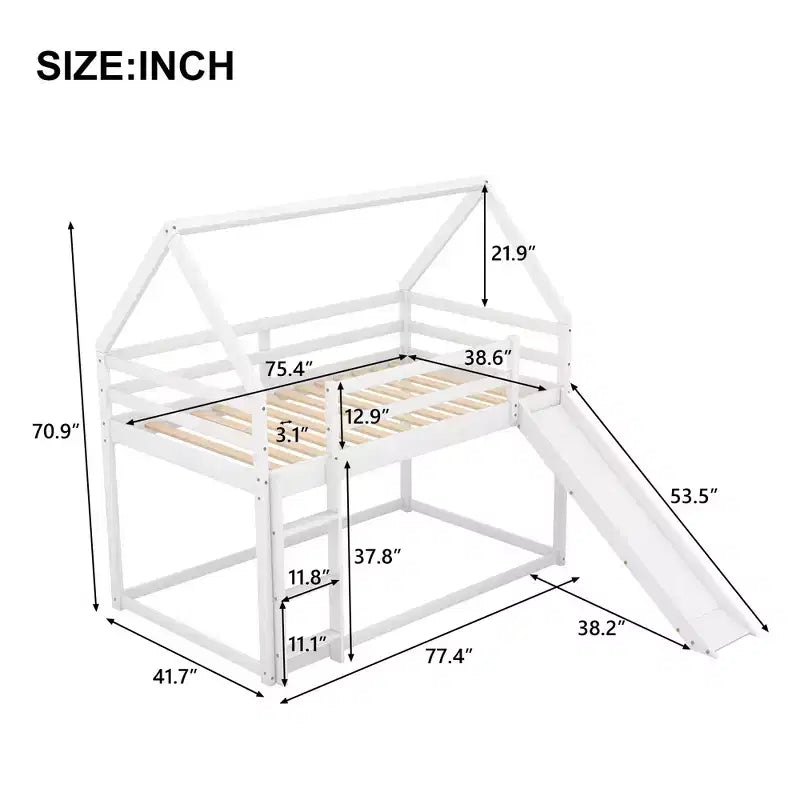 Whisen Twin Size Bunk House Bed with Slide and Ladder