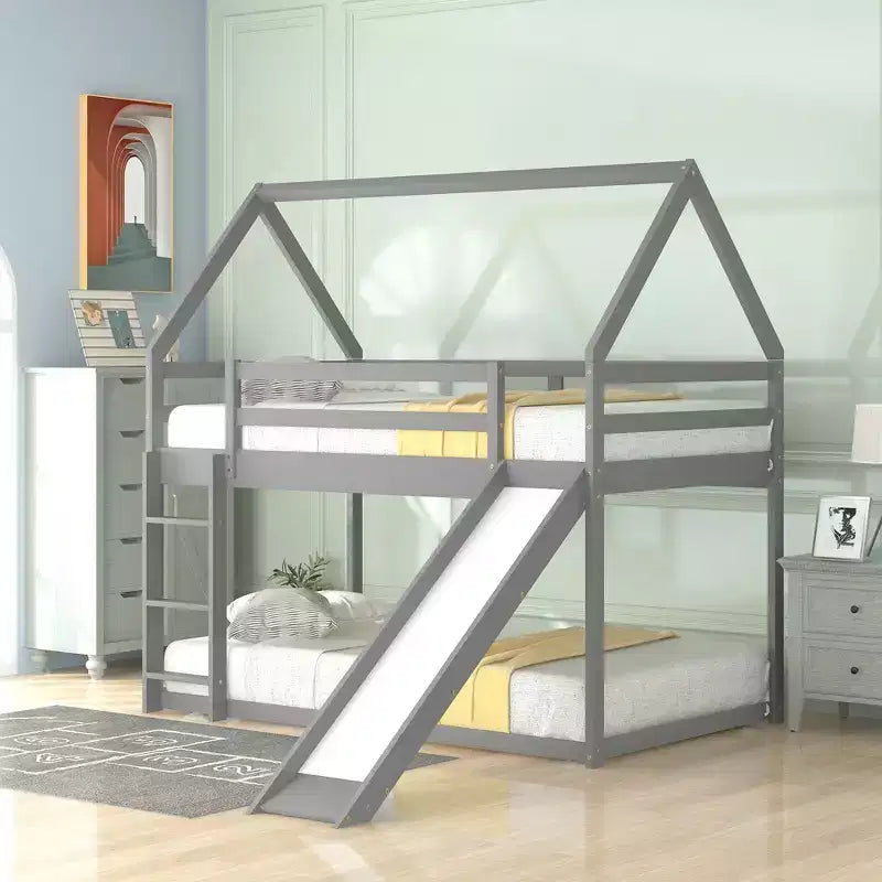 Whisen Twin Size Bunk House Bed with Slide and Ladder