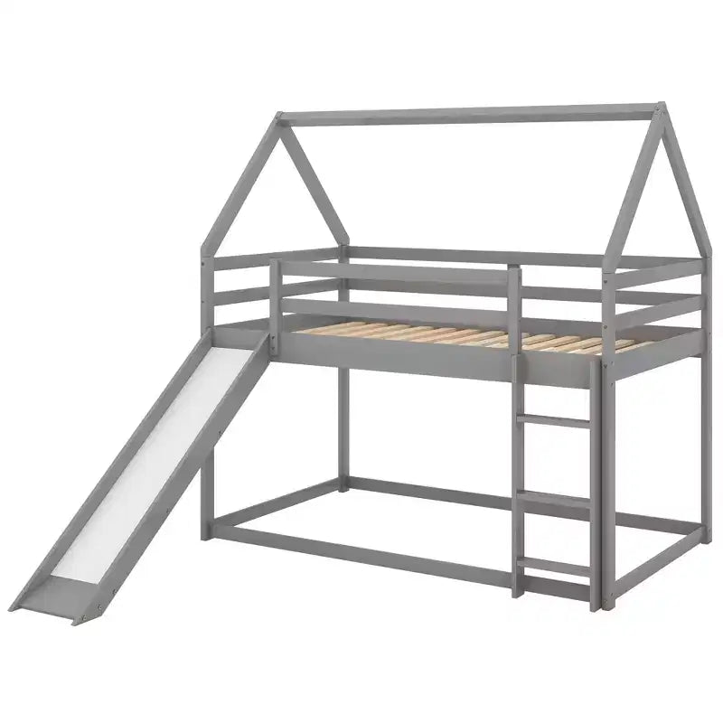 Whisen Twin Size Bunk House Bed with Slide and Ladder