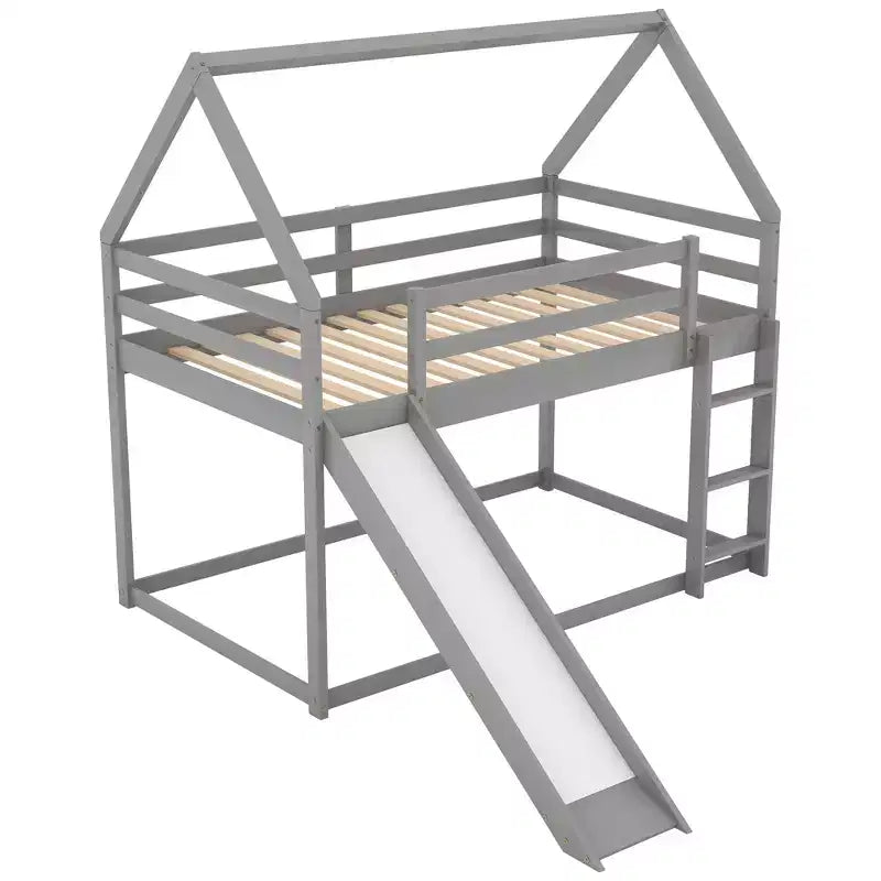 Whisen Twin Size Bunk House Bed with Slide and Ladder