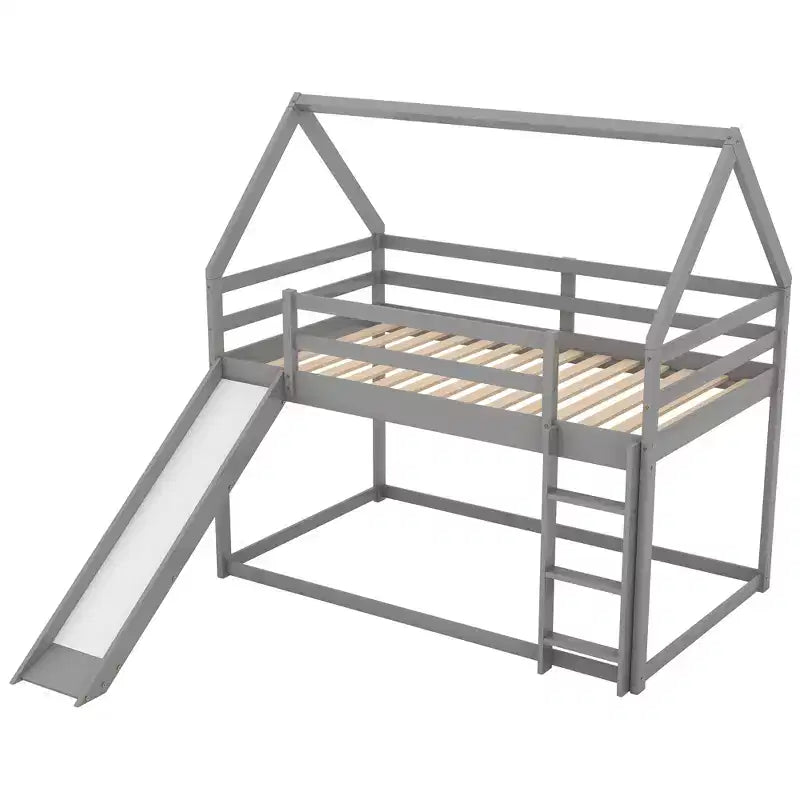 Whisen Twin Size Bunk House Bed with Slide and Ladder