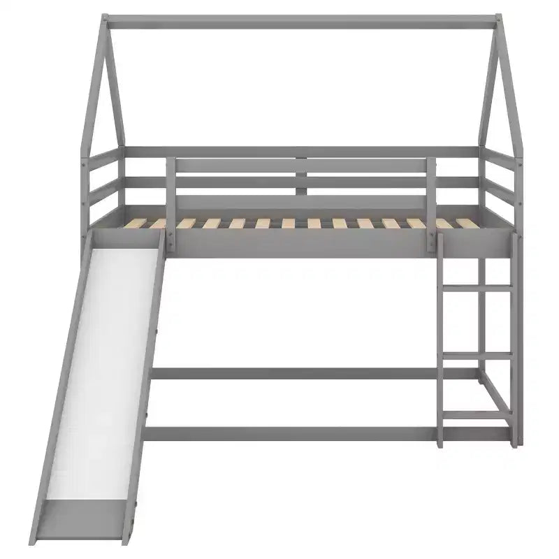 Whisen Twin Size Bunk House Bed with Slide and Ladder