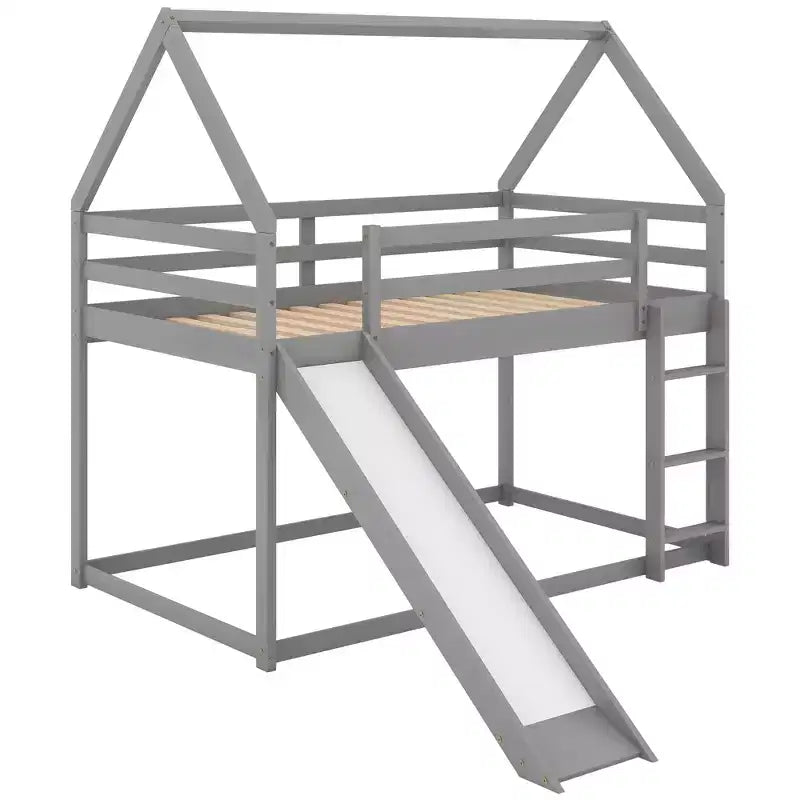 Whisen Twin Size Bunk House Bed with Slide and Ladder