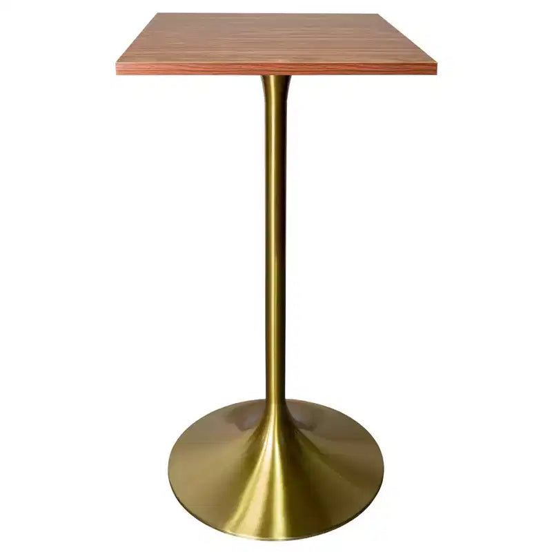 LeisureMod Verve 24 Sqaure Bar Height Dining Table - Modern MDF Top with Brushed Gold Pedestal Base Counter Height Table for Kitchen, Home, and Pub