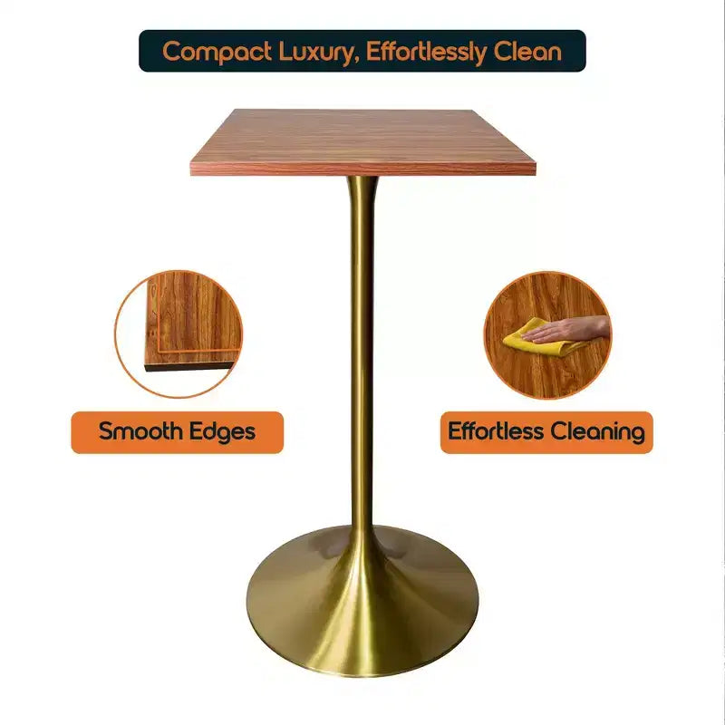 LeisureMod Verve 24 Sqaure Bar Height Dining Table - Modern MDF Top with Brushed Gold Pedestal Base Counter Height Table for Kitchen, Home, and Pub