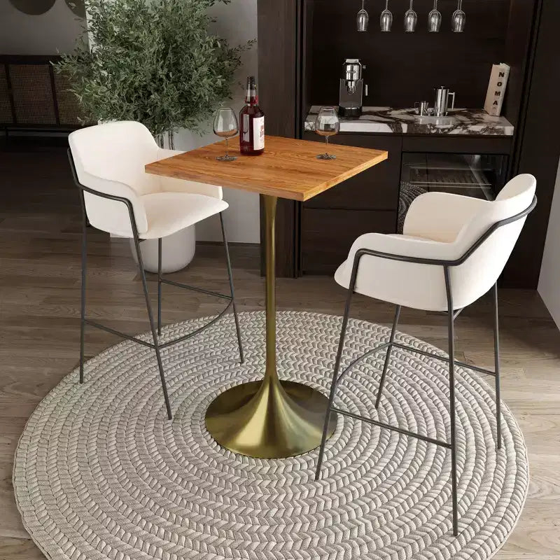 LeisureMod Verve 24 Sqaure Bar Height Dining Table - Modern MDF Top with Brushed Gold Pedestal Base Counter Height Table for Kitchen, Home, and Pub