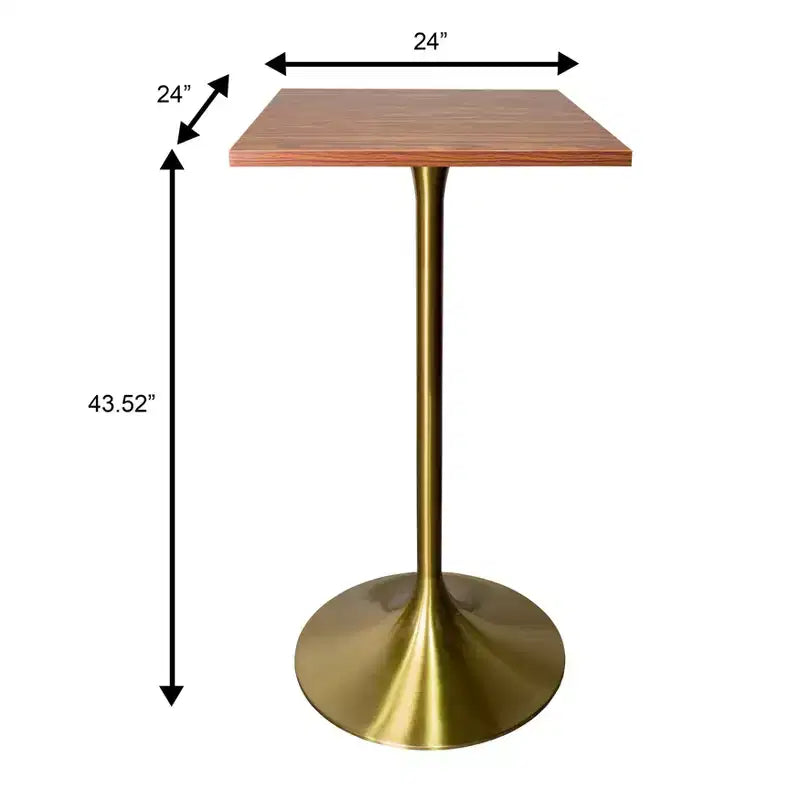 LeisureMod Verve 24 Sqaure Bar Height Dining Table - Modern MDF Top with Brushed Gold Pedestal Base Counter Height Table for Kitchen, Home, and Pub