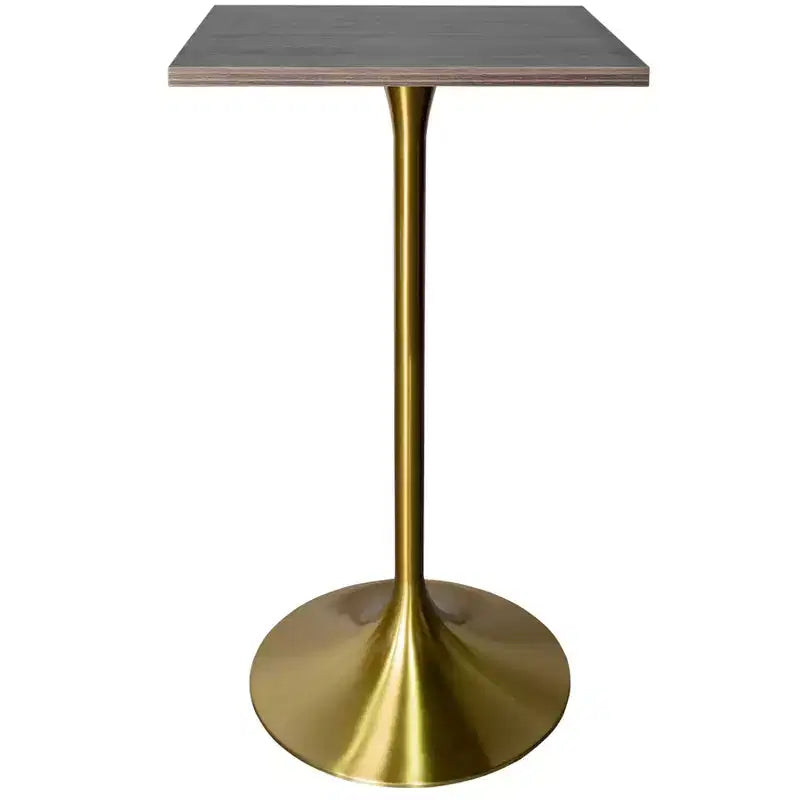 LeisureMod Verve 24 Sqaure Bar Height Dining Table - Modern MDF Top with Brushed Gold Pedestal Base Counter Height Table for Kitchen, Home, and Pub