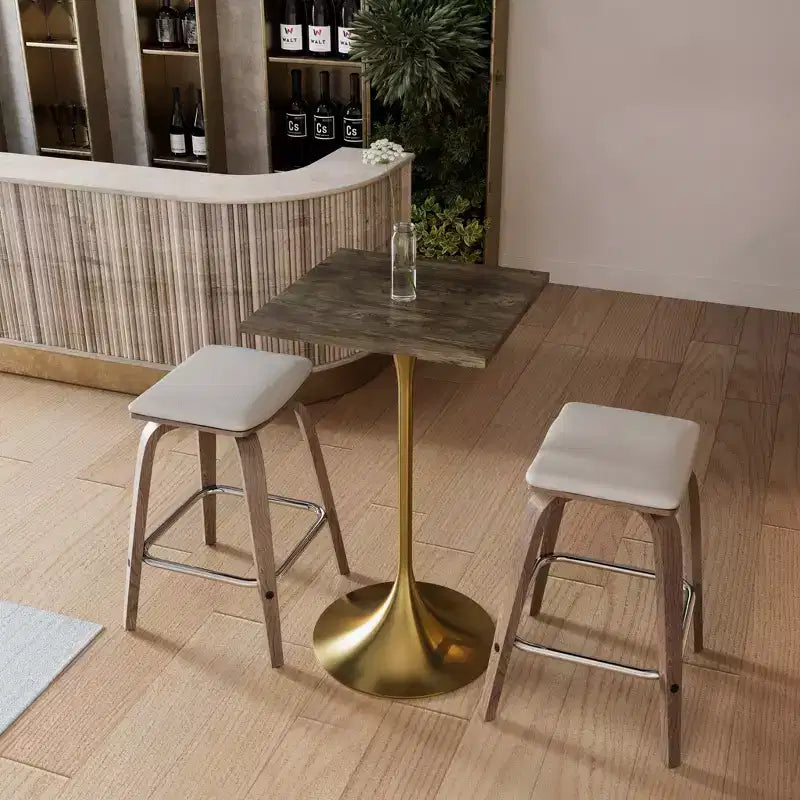 LeisureMod Verve 24 Sqaure Bar Height Dining Table - Modern MDF Top with Brushed Gold Pedestal Base Counter Height Table for Kitchen, Home, and Pub