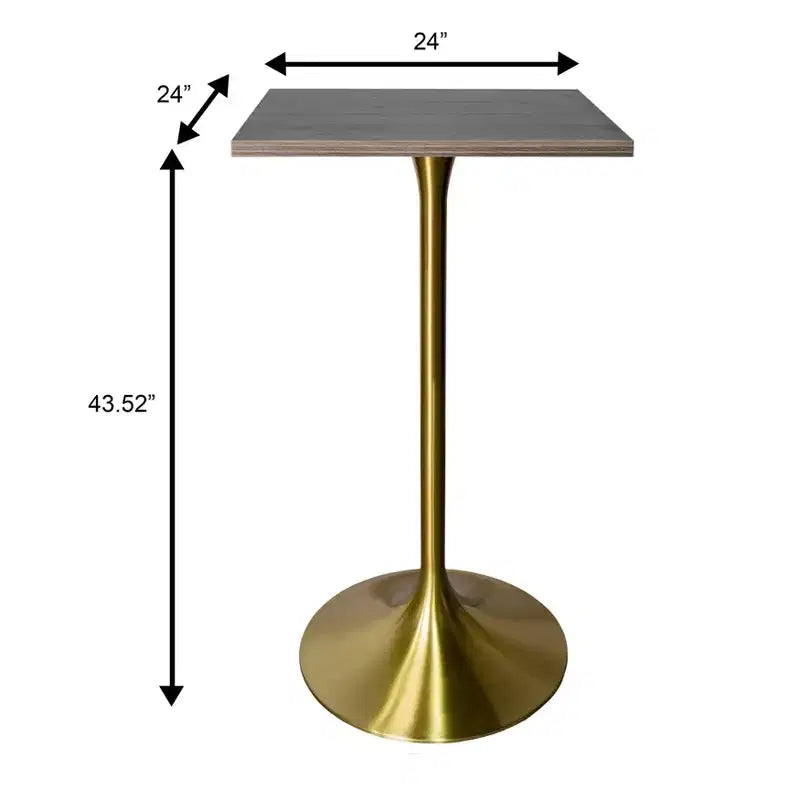LeisureMod Verve 24 Sqaure Bar Height Dining Table - Modern MDF Top with Brushed Gold Pedestal Base Counter Height Table for Kitchen, Home, and Pub