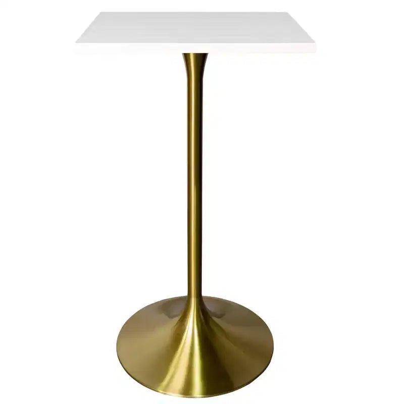 LeisureMod Verve 24 Sqaure Bar Height Dining Table - Modern MDF Top with Brushed Gold Pedestal Base Counter Height Table for Kitchen, Home, and Pub