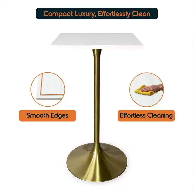 LeisureMod Verve 24 Sqaure Bar Height Dining Table - Modern MDF Top with Brushed Gold Pedestal Base Counter Height Table for Kitchen, Home, and Pub