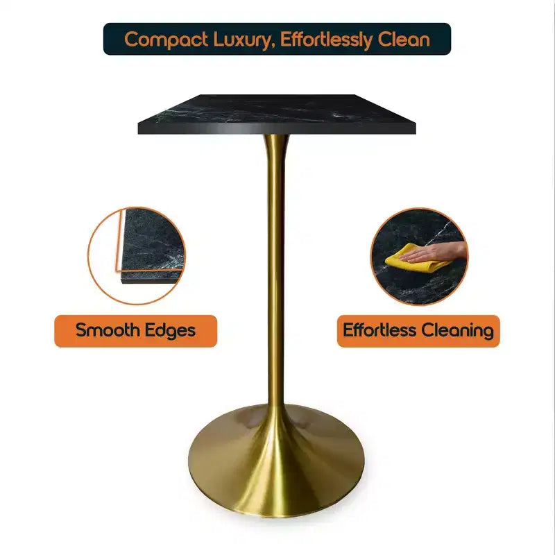 LeisureMod Verve 24 Sqaure Bar Height Dining Table - Modern MDF Top with Brushed Gold Pedestal Base Counter Height Table for Kitchen, Home, and Pub