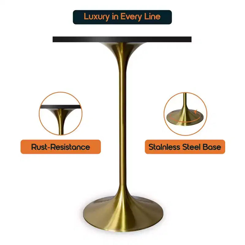 LeisureMod Verve 24 Sqaure Bar Height Dining Table - Modern MDF Top with Brushed Gold Pedestal Base Counter Height Table for Kitchen, Home, and Pub
