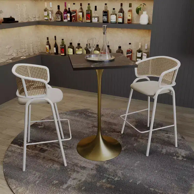 LeisureMod Verve 24 Sqaure Bar Height Dining Table - Modern MDF Top with Brushed Gold Pedestal Base Counter Height Table for Kitchen, Home, and Pub