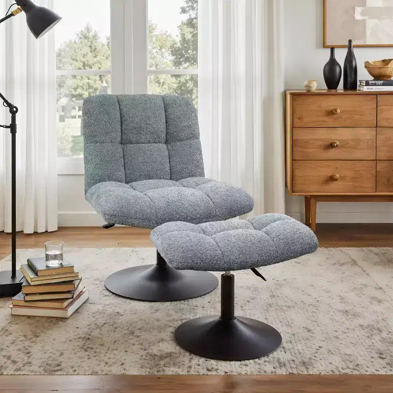 Art Leon Leisure Linen Fabric Swivel Accent Chair with Ottoman, Wood and Metal Frame