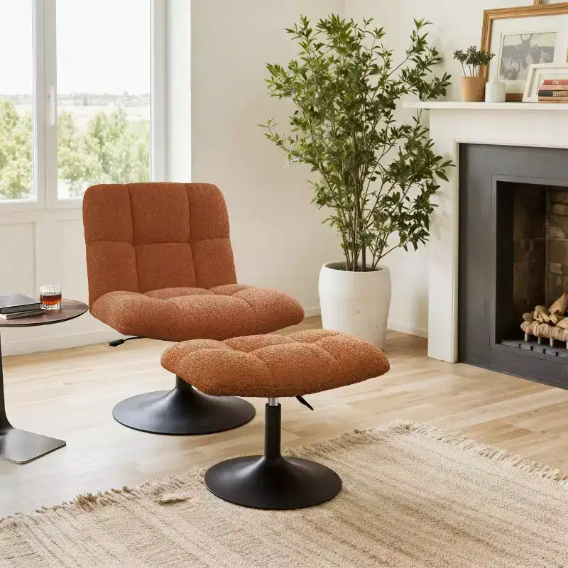 Art Leon Leisure Linen Fabric Swivel Accent Chair with Ottoman, Wood and Metal Frame