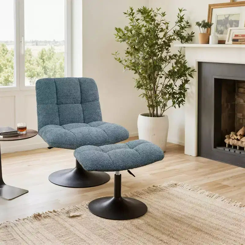 Art Leon Leisure Linen Fabric Swivel Accent Chair with Ottoman, Wood and Metal Frame