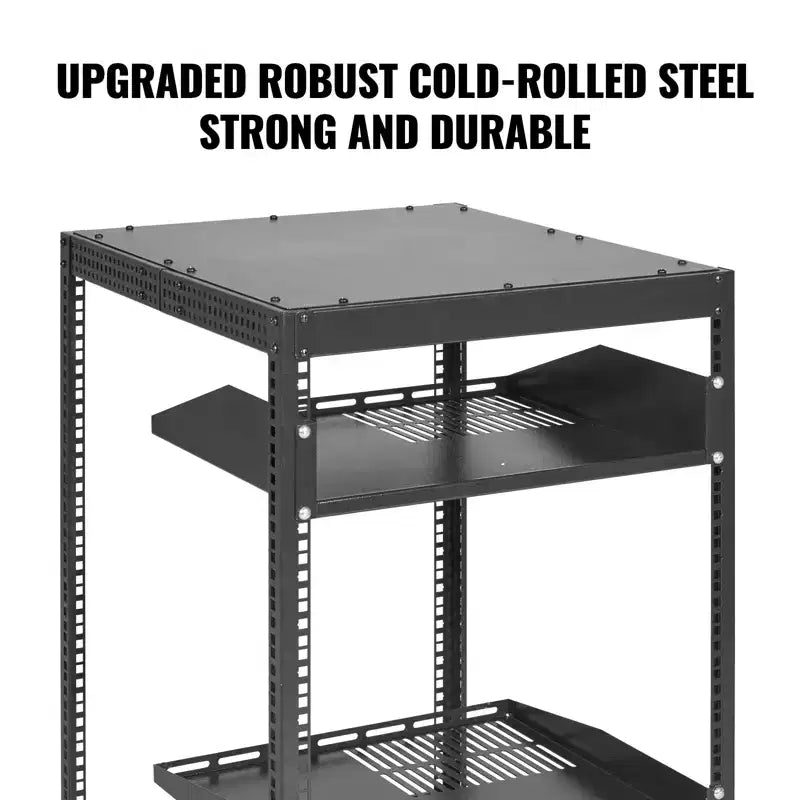 VEVOR 20U Server Cabinet, Open Structure Network Housing, Wall-Mountable with 2 Perforated Shelves & 4 Wheels, Depth Adjustable 23''-40''