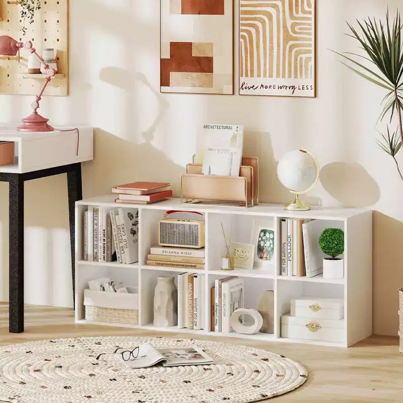 Costway Étagère 8 Cubes avec 2 Kits Anti-Basculement Organisateur de Rangement Marron Rustique/Blanc