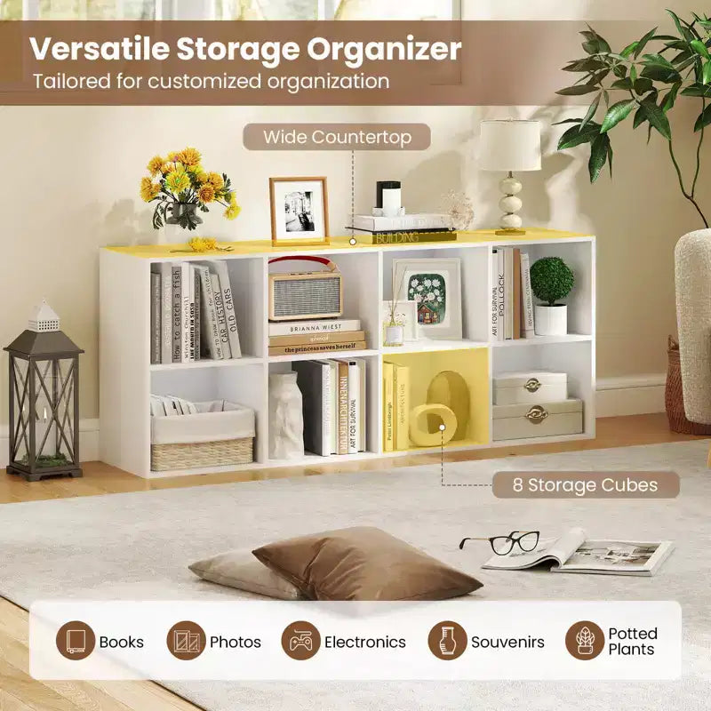 Costway Étagère 8 Cubes avec 2 Kits Anti-Basculement Organisateur de Rangement Marron Rustique/Blanc