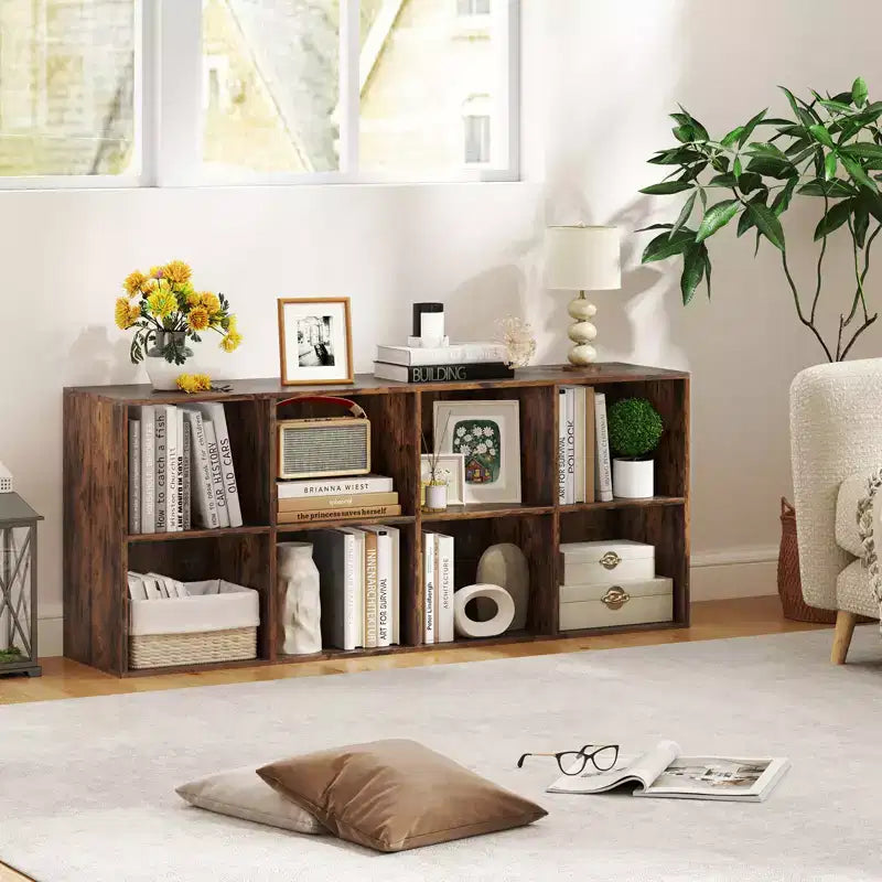 Costway Étagère 8 Cubes avec 2 Kits Anti-Basculement Organisateur de Rangement Marron Rustique/Blanc