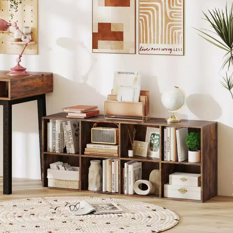 Costway Étagère 8 Cubes avec 2 Kits Anti-Basculement Organisateur de Rangement Marron Rustique/Blanc