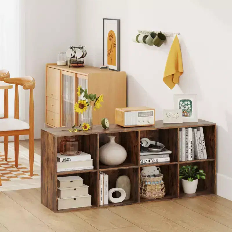 Costway Étagère 8 Cubes avec 2 Kits Anti-Basculement Organisateur de Rangement Marron Rustique/Blanc