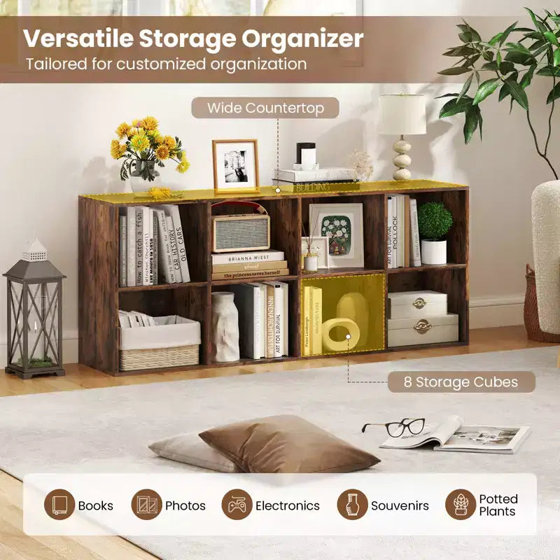 Costway Étagère 8 Cubes avec 2 Kits Anti-Basculement Organisateur de Rangement Marron Rustique/Blanc