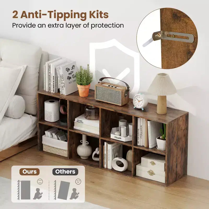 Costway Étagère 8 Cubes avec 2 Kits Anti-Basculement Organisateur de Rangement Marron Rustique/Blanc