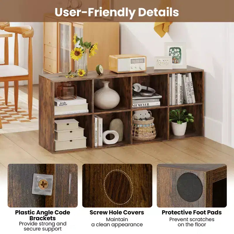 Costway Étagère 8 Cubes avec 2 Kits Anti-Basculement Organisateur de Rangement Marron Rustique/Blanc