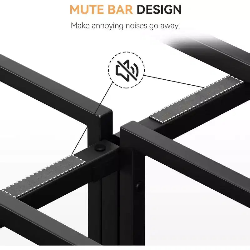 Cadre de lit avec tête de lit en bois, sommier plateforme en métal avec coins arrondis, 12 espaces de rangement dessous