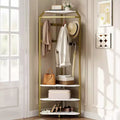 Garvee Corner Coat Rack With Shoe Bench Entryway, Corner Hall Tree With 6 Double Hooks, Clothes Rack With Storage Hall Tree