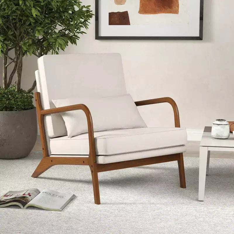 Costway Fauteuil d'appoint moderne 1/2 pièces, rembourré, avec accoudoirs et pieds en bois d'hévéa