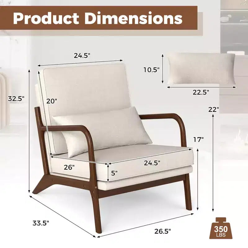 Costway Fauteuil d'appoint moderne 1/2 pièces, rembourré, avec accoudoirs et pieds en bois d'hévéa