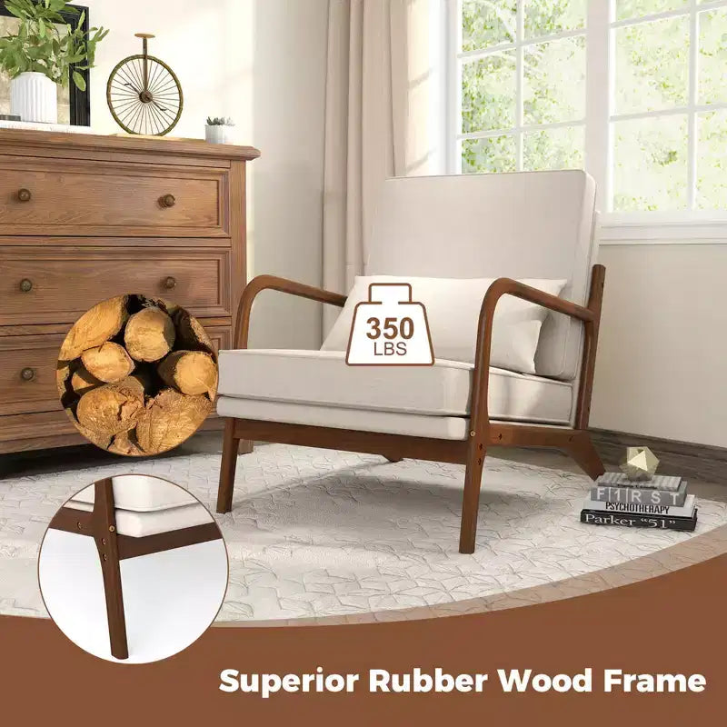 Costway Fauteuil d'appoint moderne 1/2 pièces, rembourré, avec accoudoirs et pieds en bois d'hévéa