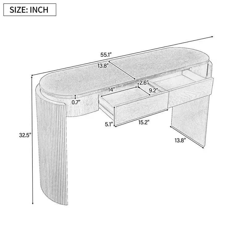 MAYEERTY Table console avec finition grain de bois naturel, motif cannelé, plateau ovale et 2 tiroirs pour entrée et salon, Expresso